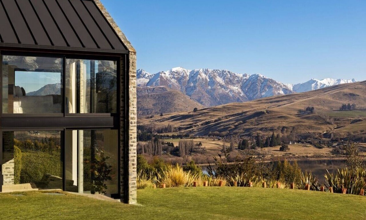 Lake Hayes Villa | Noa By The Lake | Lake view, spa pool, outdoor fireplace