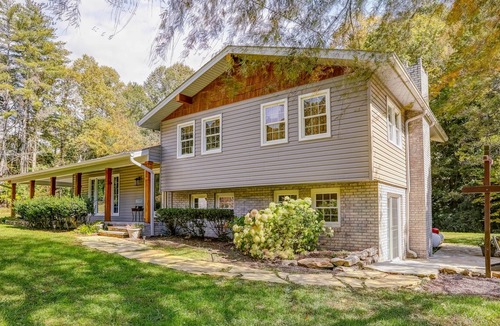 East Ellijay House | Secluded home on 6 acres with stocked pond, dock, outdoor kitchen, & fireplaces